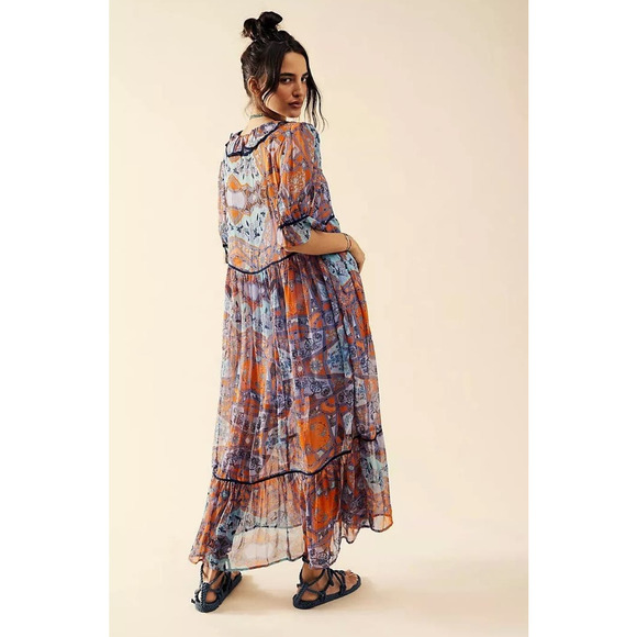 Free People Cassis Chiffon Sheer Maxi Dress with Attached Slip sz S NWT $198 NEW - Picture 9 of 16